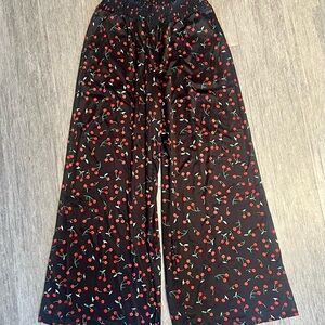 Adore Me Cherry Print Satin Black Pants